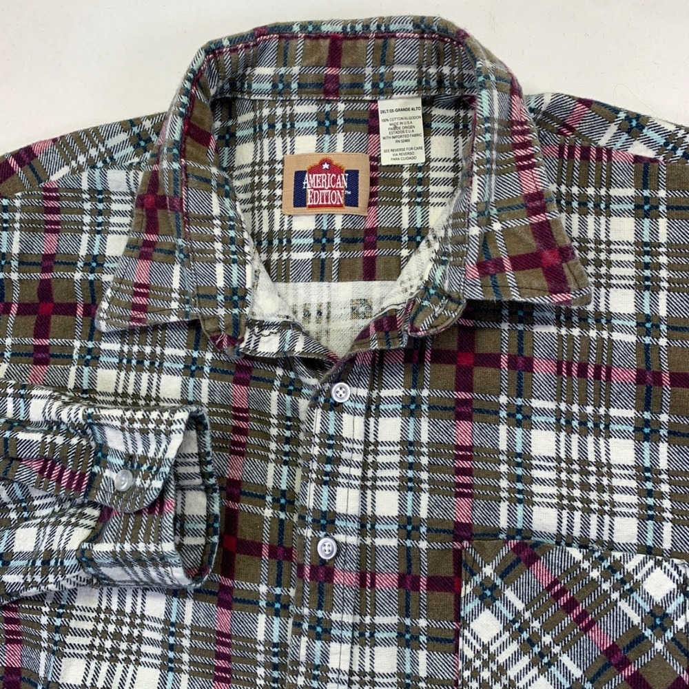 Vintage American Edition Shirt Mens 2XLT Flannel Long Sleeve Plaid Ranch Flannel